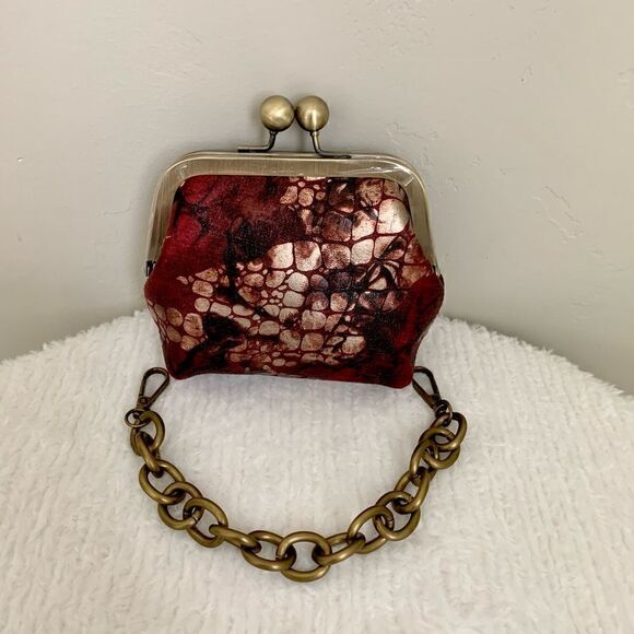 Handmade Genuine Leather Floral Printed, Metal Frame Large Purse/ Wristlet - Picture 4 of 15